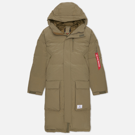 фото Мужской пуховик alpha industries long puffer parka, цвет оливковый, размер xs