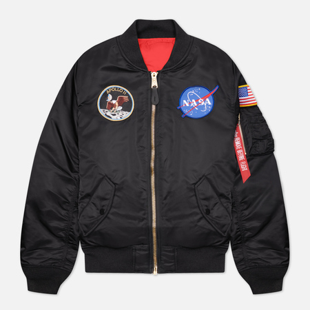 Мужская куртка бомбер Alpha Industries MA-1 Apollo NASA, цвет чёрный, размер S