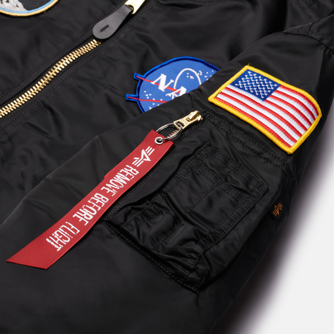 Мужская куртка бомбер Alpha Industries, цвет чёрный, размер S MJM21097C1-001 MA-1 Apollo NASA - фото 3