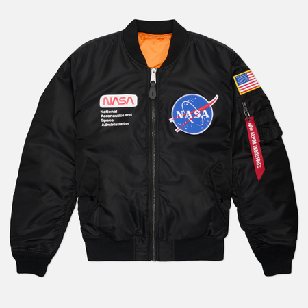 Мужская куртка бомбер Alpha Industries MA-1 Heritage Fit Flight Nasa Astronaut, цвет чёрный, размер XL