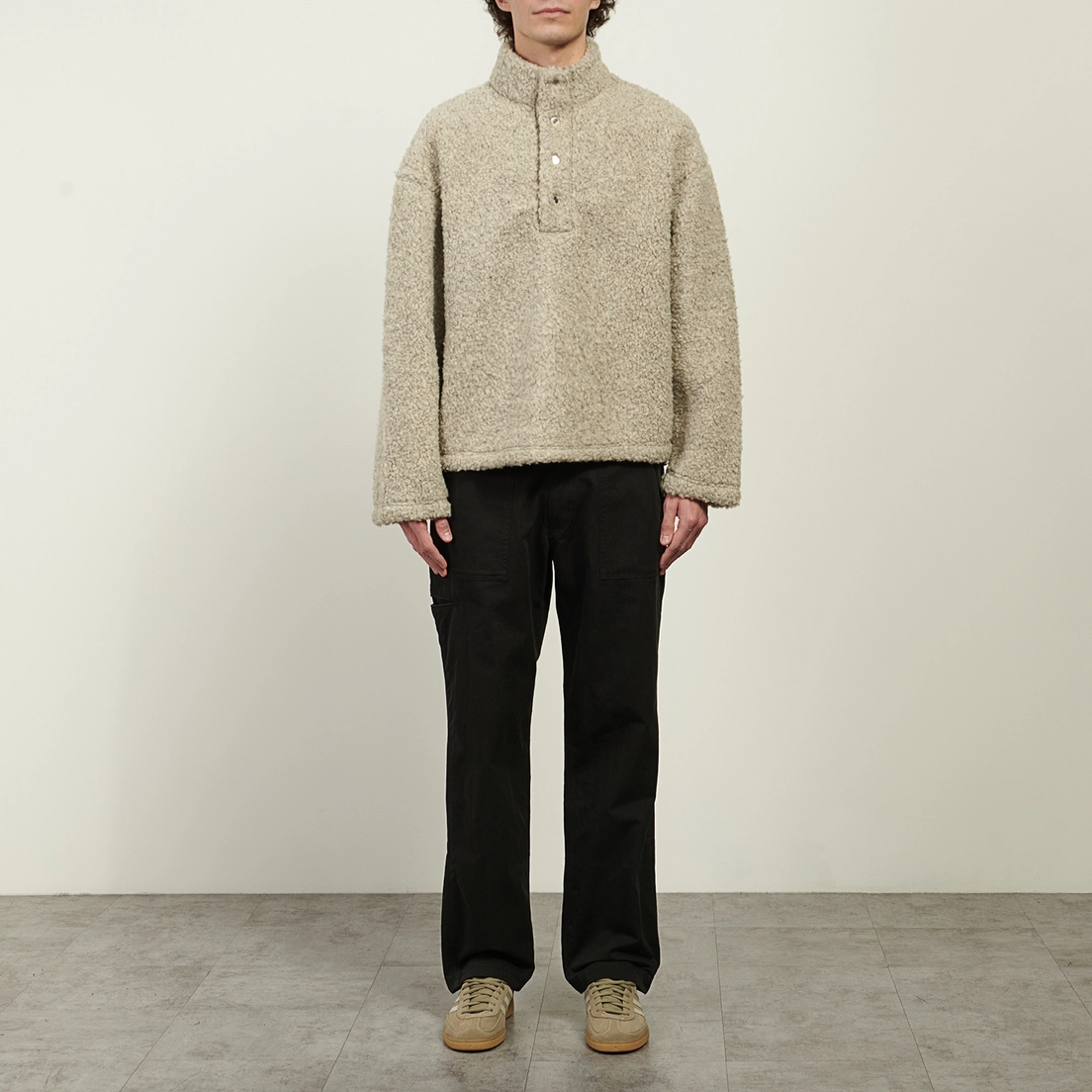 MKI Miyuki-Zoku Мужская толстовка Wool Fleece Quarter Button Up