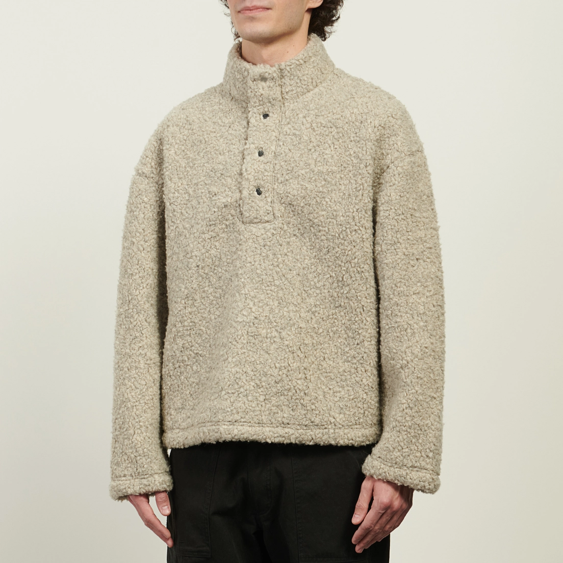 MKI Miyuki-Zoku Мужская толстовка Wool Fleece Quarter Button Up