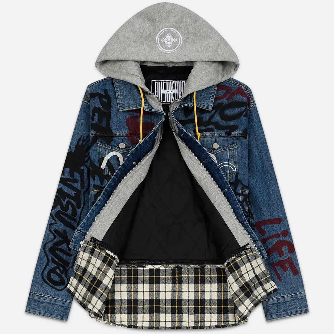 Evisu Мужская джинсовая куртка EK Graffiti Faux 3 In 1 Padded Denim