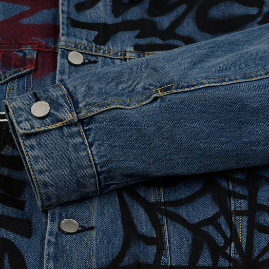 Мужская джинсовая куртка Evisu EK Graffiti Faux 3 In 1 Padded Denim Indigo Med Tone
