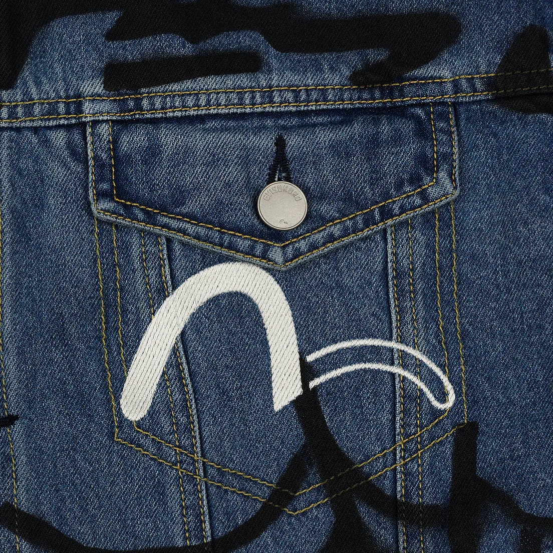 Evisu Мужская джинсовая куртка EK Graffiti Faux 3 In 1 Padded Denim