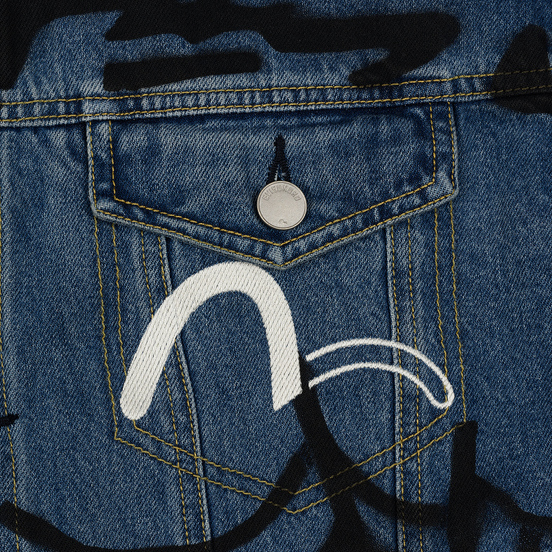 Мужская джинсовая куртка Evisu EK Graffiti Faux 3 In 1 Padded Denim Indigo Med Tone