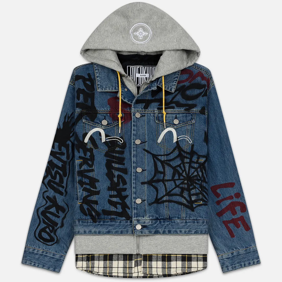 Evisu Мужская джинсовая куртка EK Graffiti Faux 3 In 1 Padded Denim