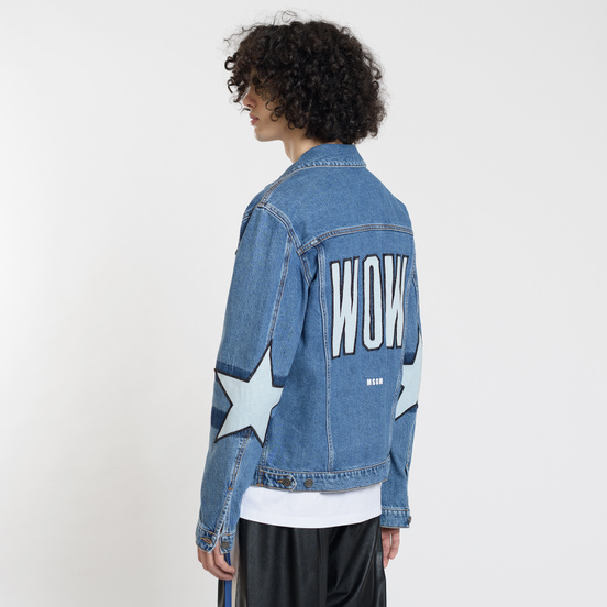Мужская джинсовая куртка MSGM WOW Print And Stars Medium Blue