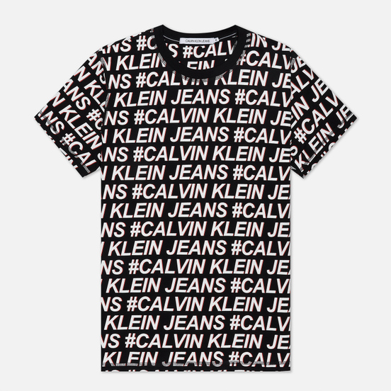 Мужская футболка Calvin Klein Jeans Logo All Over Print Black Exploded Hashtag