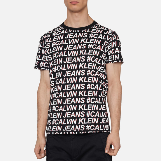 Мужская футболка Calvin Klein Jeans Logo All Over Print Black Exploded Hashtag