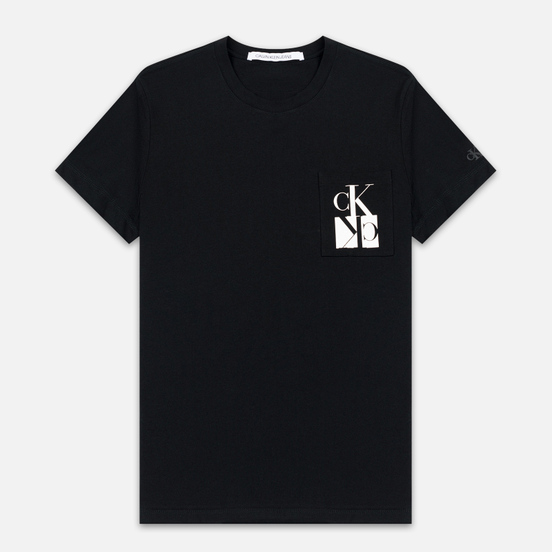Мужская футболка Calvin Klein Jeans Slim Pocket Mirrored Monogram Logo Black/White