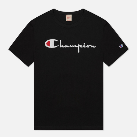 Мужская футболка Champion Reverse Weave Classic Crew Neck Script Logo, цвет чёрный, размер XXL