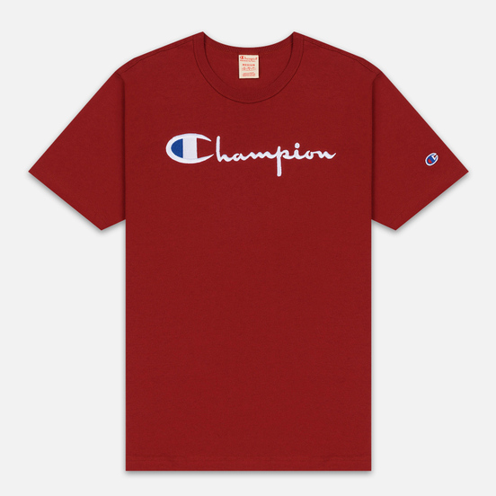 Мужская футболка Champion Reverse Weave Classic Crew Neck Script Logo Dark Red