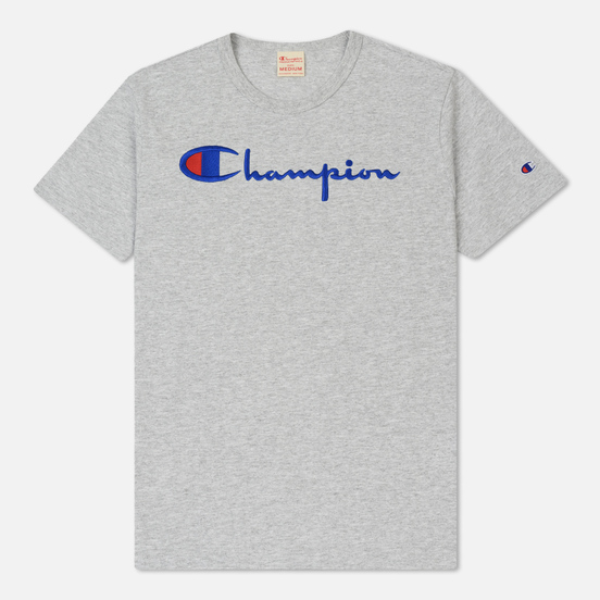 Мужская футболка Champion Reverse Weave Classic Crew Neck Script Logo Light Grey