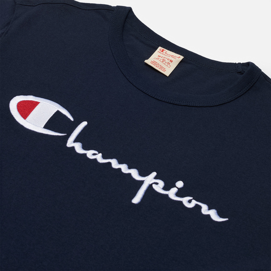 Мужская футболка Champion Reverse Weave Classic Crew Neck Script Logo Navy