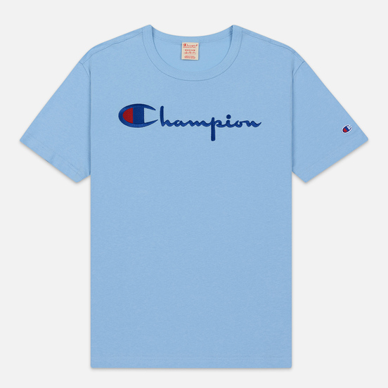 Мужская футболка Champion Reverse Weave Classic Crew Neck Script Logo Blue Bell