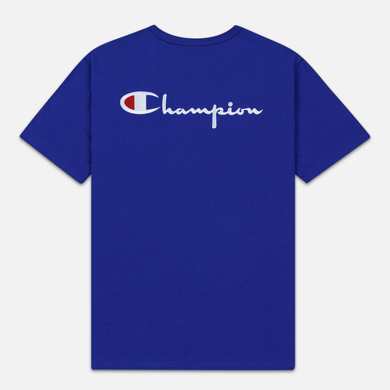 Мужская футболка Champion Reverse Weave Crew Neck Back Script Logo Clematis Blue