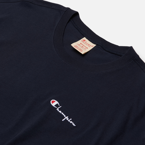 Мужская футболка Champion Reverse Weave Small Script Logo Muscle Fit Dark Blue