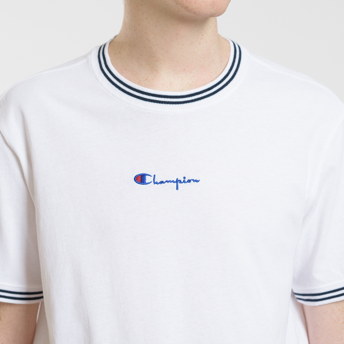 Champion Reverse Weave Мужская футболка Striped Ringer Small Script Logo