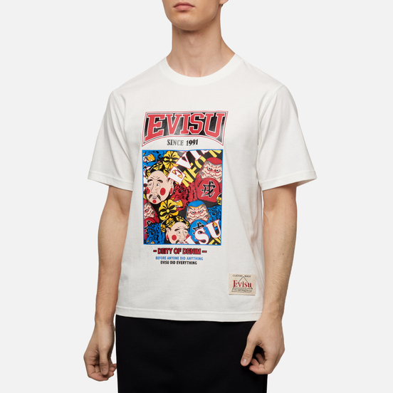 Мужская футболка Evisu Evergreen Godhead Tiger Graphic Printed Off White