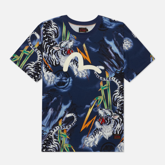 Мужская футболка Evisu Evergreen Tiger Landscape All Over Printed Dark Navy
