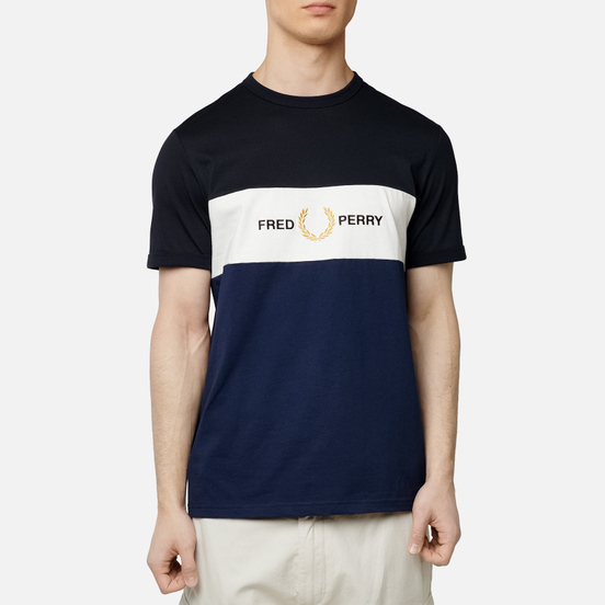 Мужская футболка Fred Perry Embroidered Panel Carbon Blue/White