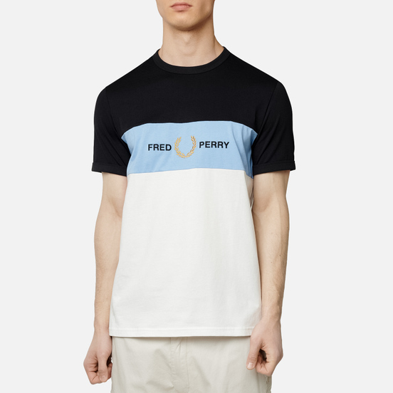 Мужская футболка Fred Perry Embroidered Panel Snow White/Blue/Black