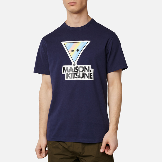 Мужская футболка Maison Kitsune Rainbow Triangle Fox Print Navy
