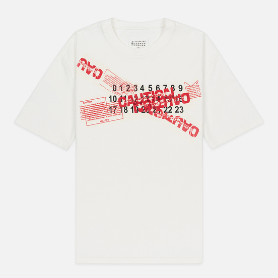 Мужская футболка Maison Margiela Caution Logo Print Oversized Off White