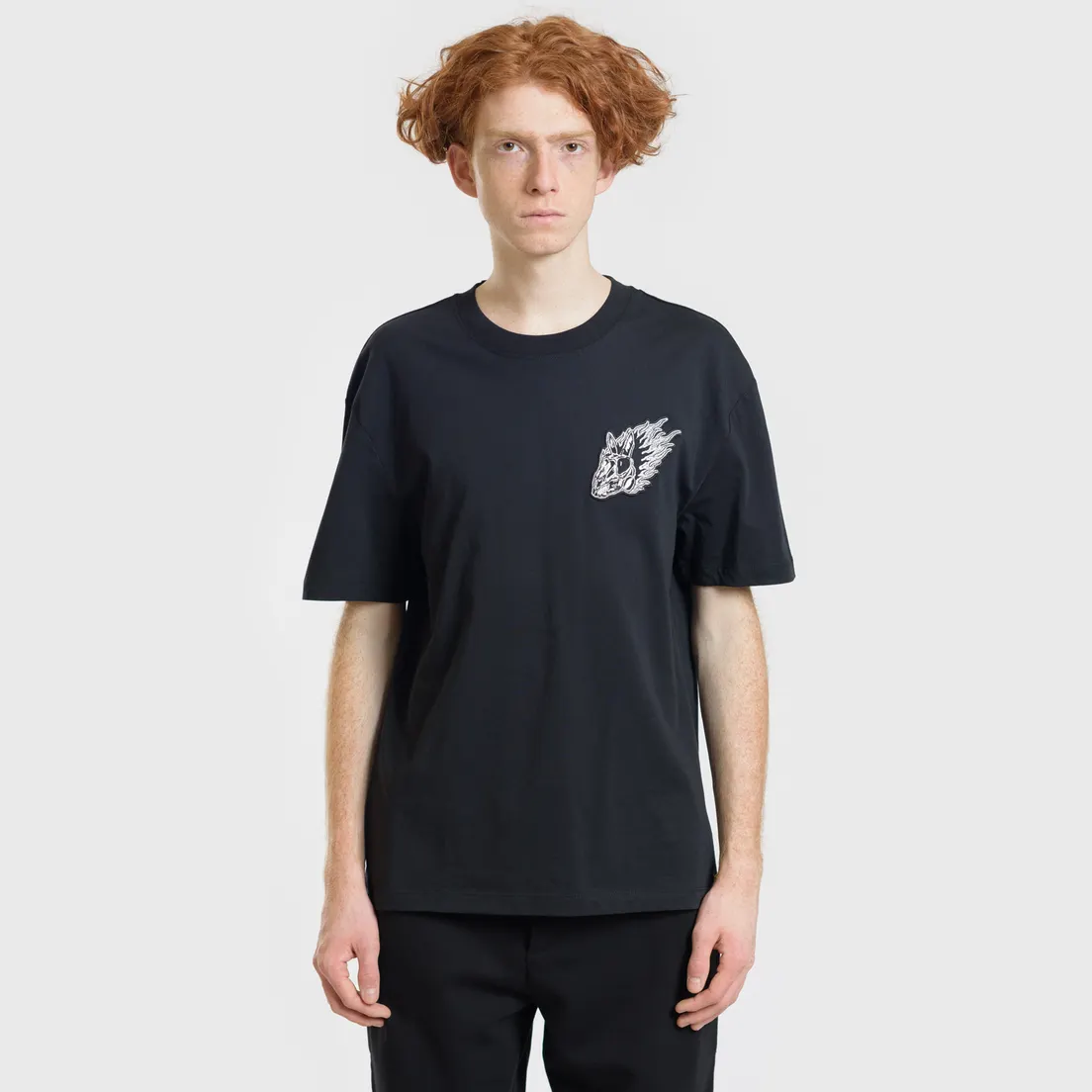 McQ Alexander McQueen Мужская футболка Dropped Shoulder Flaming Skeleton