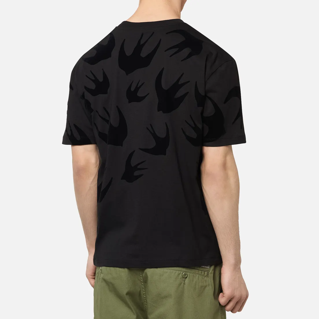 McQ Alexander McQueen Мужская футболка Dropped Shoulder Swallow Flocked