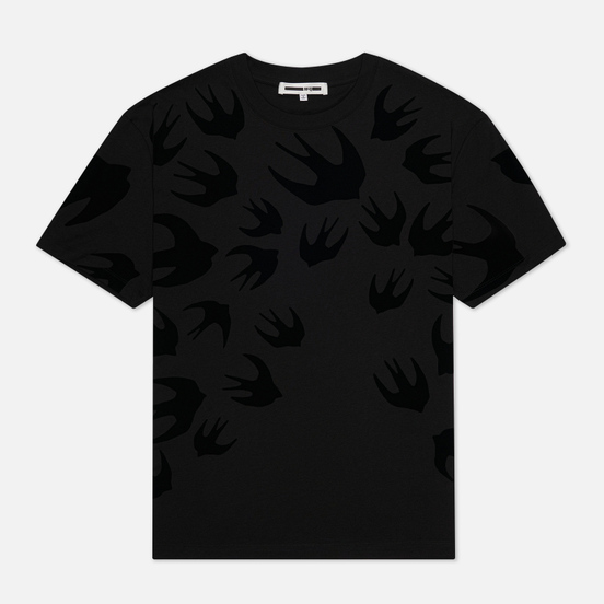 Мужская футболка McQ Alexander McQueen Dropped Shoulder Swallow Flocked Darkest Black