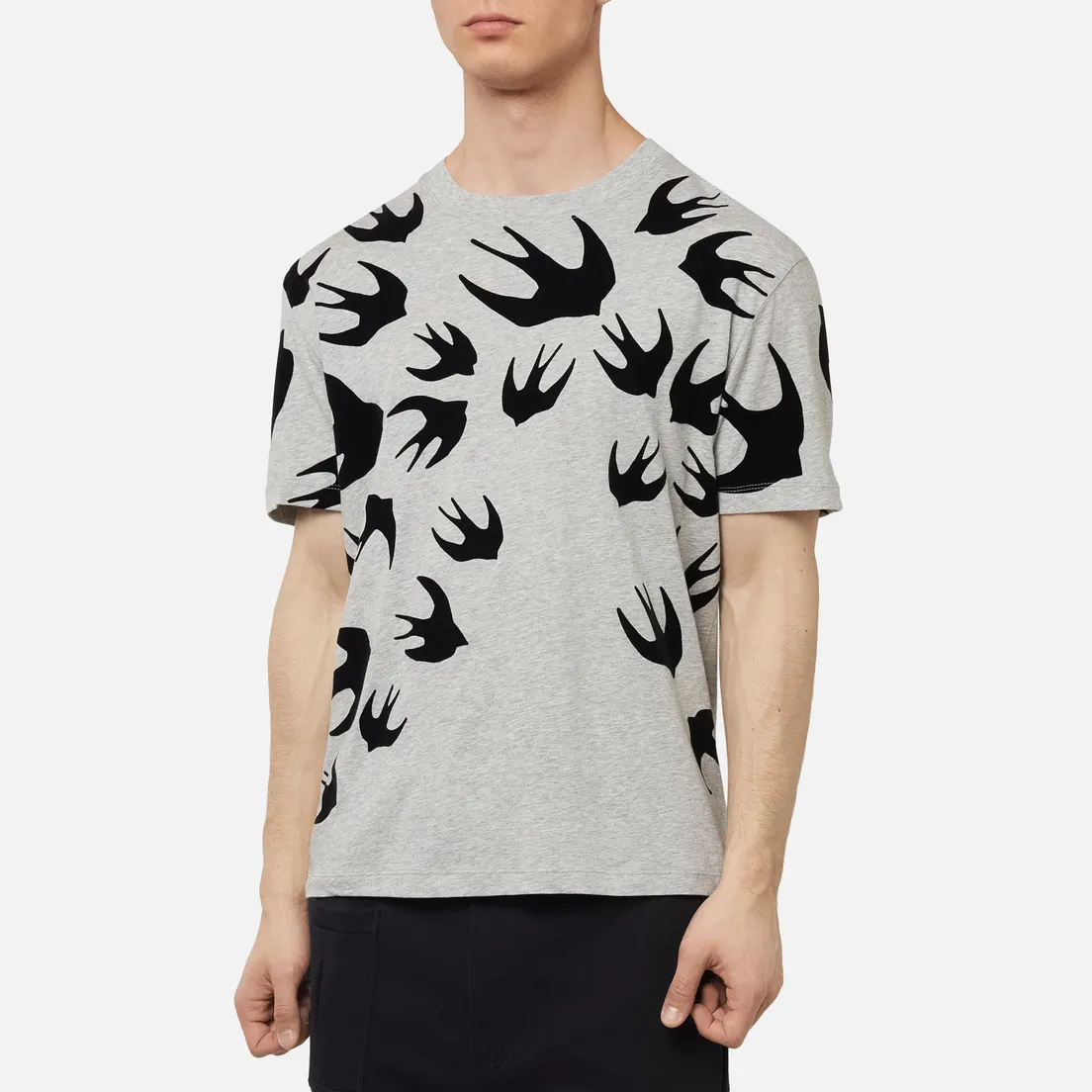 McQ Alexander McQueen Мужская футболка Dropped Shoulder Swallow Flocked