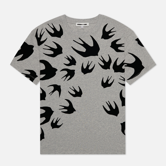 Мужская футболка McQ Alexander McQueen Dropped Shoulder Swallow Flocked Mercury Melange