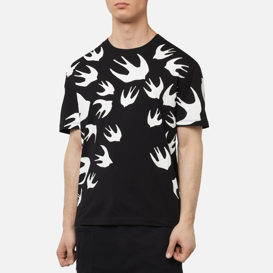 Мужская футболка McQ Alexander McQueen Dropped Shoulder Swallow Swarm Darkest Black