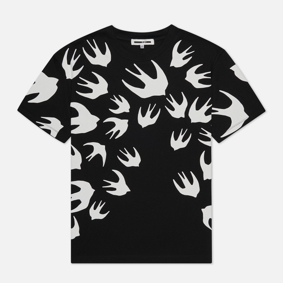Мужская футболка McQ Alexander McQueen Dropped Shoulder Swallow Swarm Darkest Black