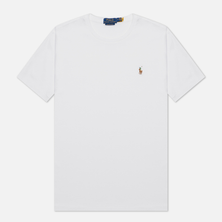 Мужская футболка Polo Ralph Lauren Custom Slim Fit Interlock, цвет белый, размер XS