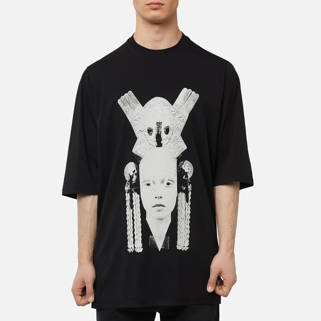 Rick Owens DRKSHDW Мужская футболка Tecuatl Aztec Mask Jumbo Oversized Fit