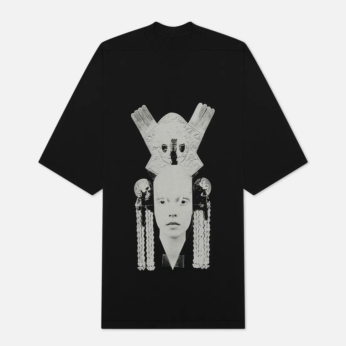 Rick Owens DRKSHDW Мужская футболка Tecuatl Aztec Mask Jumbo Oversized Fit