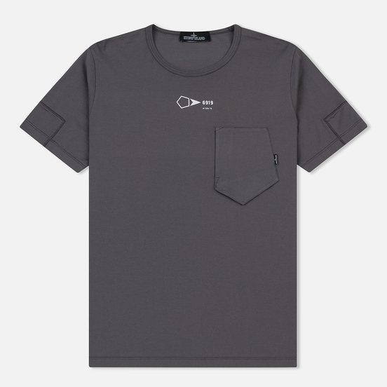 Мужская футболка Stone Island Shadow Project Printed Catch Pocket Garment Dyed Dark Grey