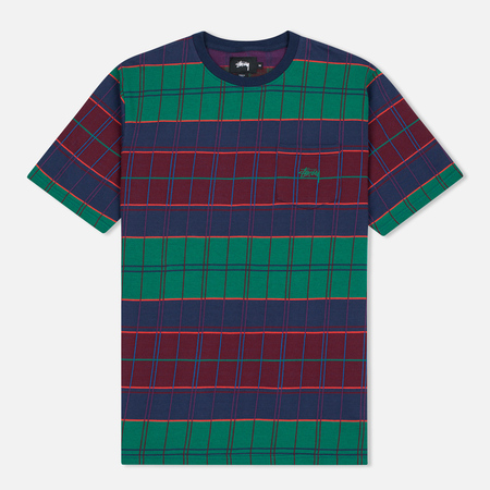 Мужская футболка Stussy Plaid Crew Navy