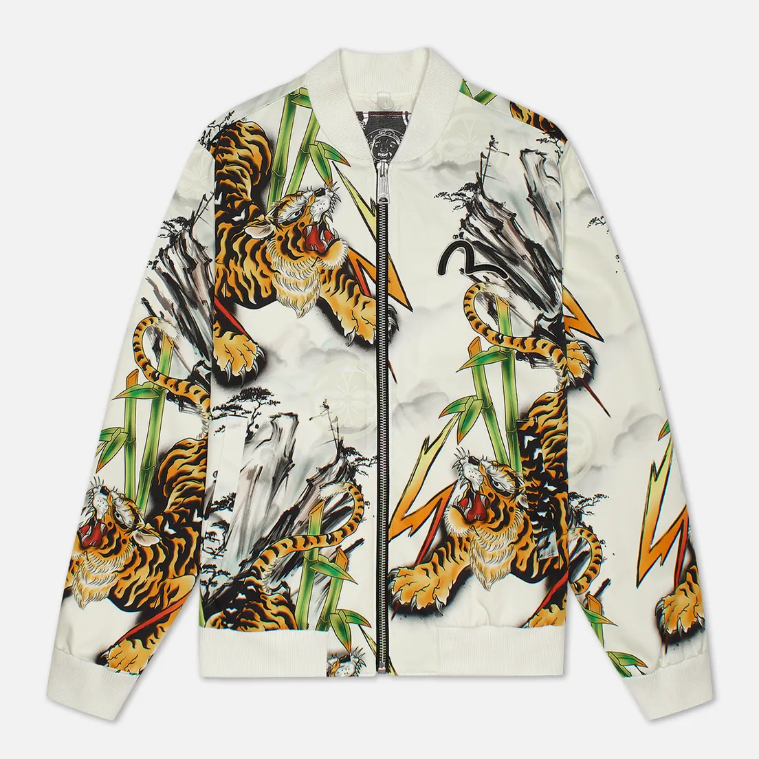 Evisu Мужская куртка бомбер Evergreen Tiger Landscape All Over Printed Ecru
