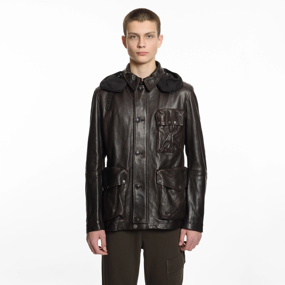 C.P. Company Мужская куртка Premium Leather Goggle Mille Field