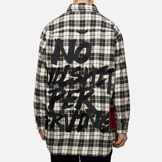 Мужская куртка Evisu Graffiti Oversize Padded Flannel Shirket Ecru
