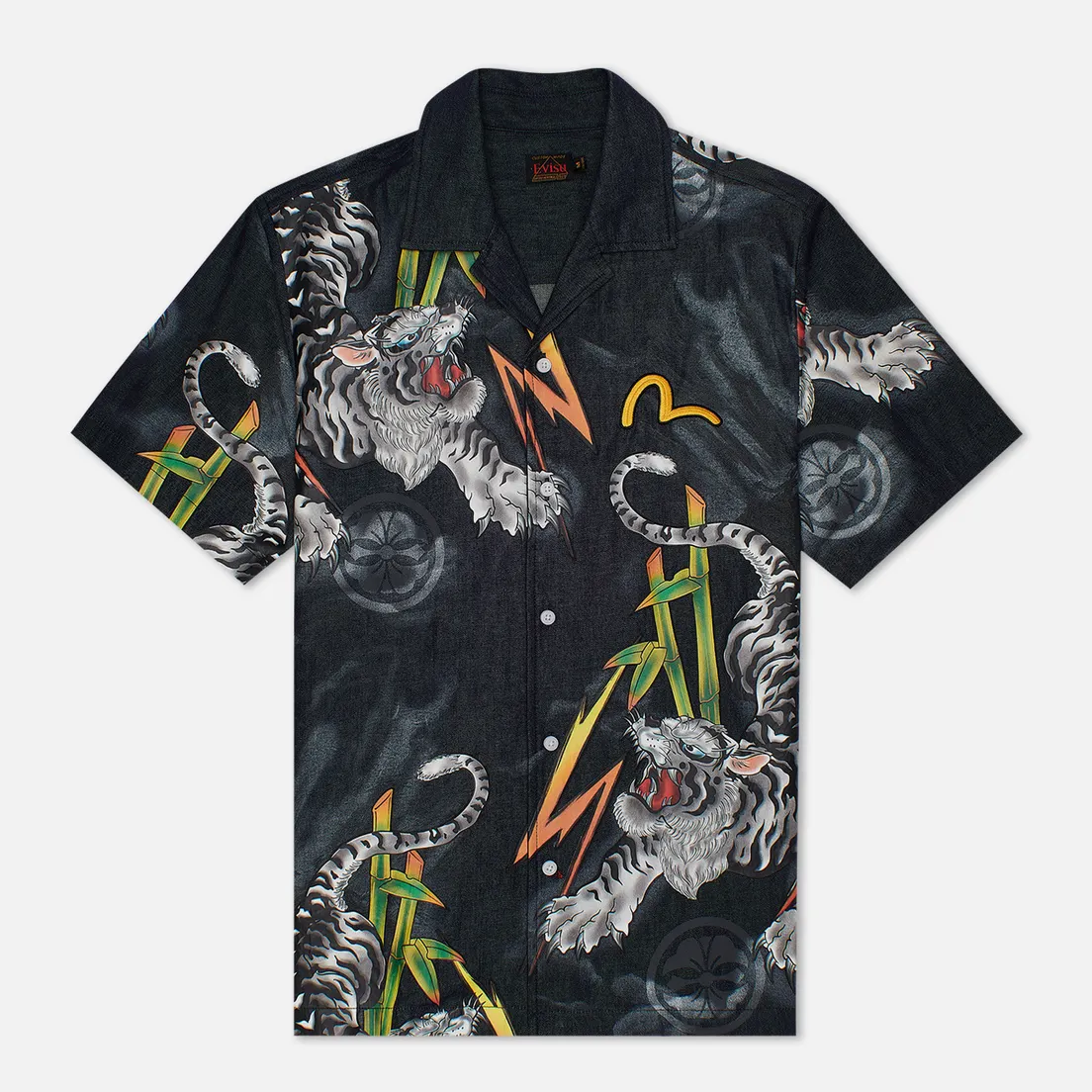 Evisu Мужская рубашка Evergreen Tiger Landscape Printed Denim