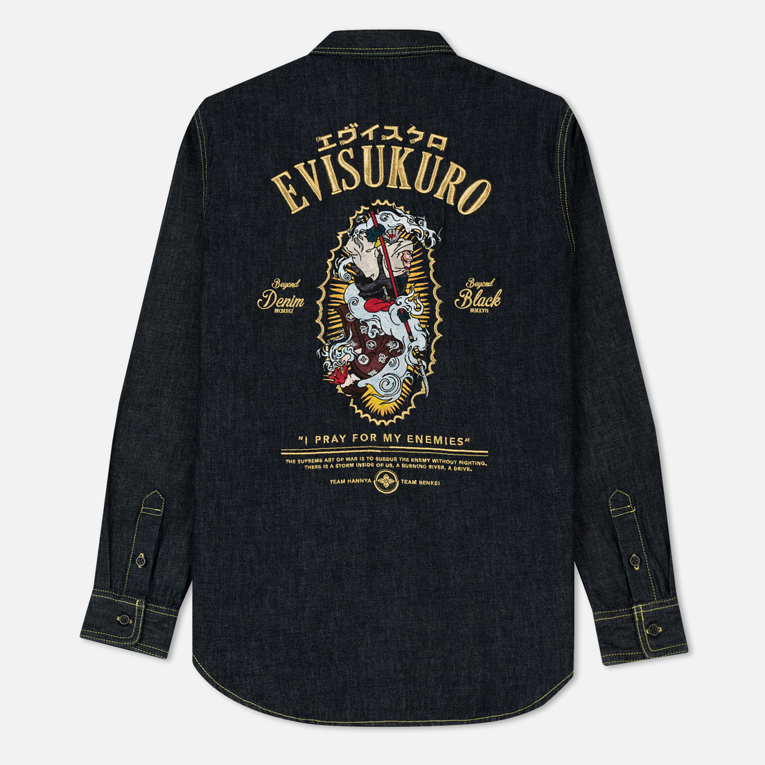 Evisu Мужская рубашка Evisukuro Battle Motif Embroidery Denim