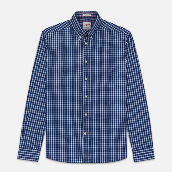 Мужская рубашка Hackett Logo HKT Delave Grid Check Navy/White