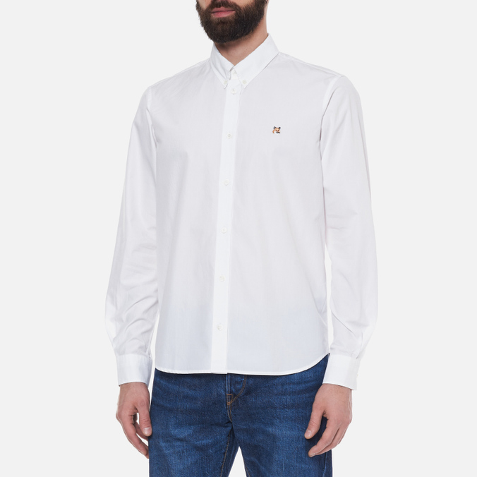 Мужская рубашка Maison Kitsune, цвет белый, размер 40 HM00435WC0025-P100 Fox Head Embroidery Classic - фото 3