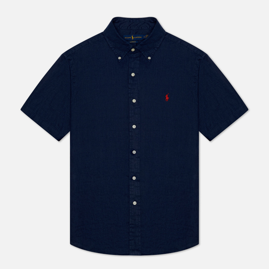 Мужская рубашка Polo Ralph Lauren Classic Fit Piece Dye Linen Newport Navy