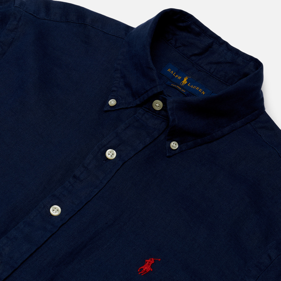 Мужская рубашка Polo Ralph Lauren Classic Fit Piece Dye Linen Newport Navy